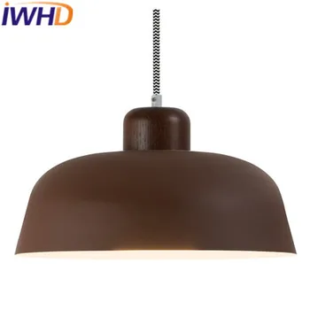 IWHD Geležies LED Pakabukas Lempa, Modernus Miegamojo Kambarį Medžio Kabantys Žibintai Viena Spalva Hanglamp Šviestuvas, Patalpų Apšvietimas