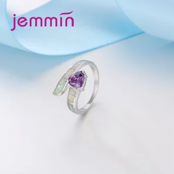 Jemmin Prekės 925 Sterlingas Sidabro Žiedai Smulkūs Nuotakos Vestuvių Papuošalai Aksesuaras Violetinė Crystal Vestuvinis Žiedas Su White Opal