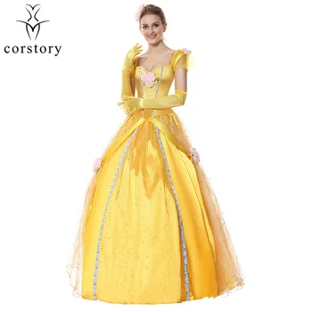 Corstory Viktorijos Gotika Deluxe Geltona Princesė Belle Kostiumas Pasakų Šalis Suknelė Suknelė Karnavalas Halloween Kostiumai Moterims
