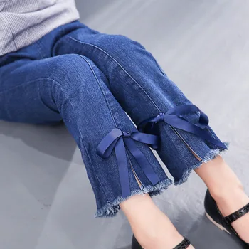 Mergina džinsinio audinio kelnės 2018 naują pavasario vaikai kelnių kietos merginos liesas kelnės vaikams, platus kojos kelnės mergaitėms 4-13T mergina džinsai kelnės
