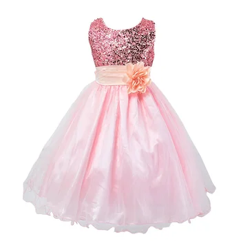 Karšto Pardavimo Baby Girl Gėlių blizgančiais Suknelė Šalis Princesė Dress Vaikams, vaikų drabužiai 9 spalvų 3-14yrs Gėlių Mergaitės Suknelė