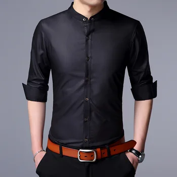 Iki 2017 m. pavasario nauja, vyriški ilgomis rankovėmis marškinėliai atsitiktinis korėjos Slim tipo apykaklė apykaklės vientisos spalvos marškinėliai jaunuolis
