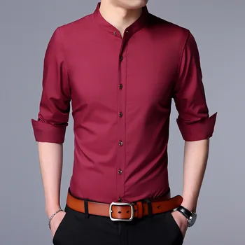 Iki 2017 m. pavasario nauja, vyriški ilgomis rankovėmis marškinėliai atsitiktinis korėjos Slim tipo apykaklė apykaklės vientisos spalvos marškinėliai jaunuolis