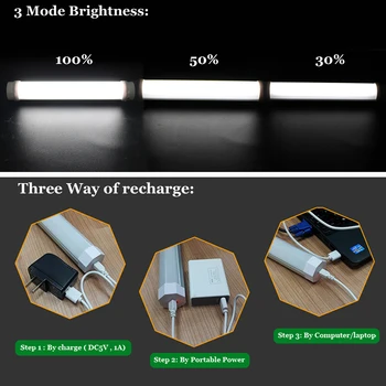 Lauko LED Nešiojamų Avarinės Šviesos 20cm USB Įkraunamas Žibintuvėlis led lempa Reguliuojamas Ryškumas Kempingas Palapinė Lemputė