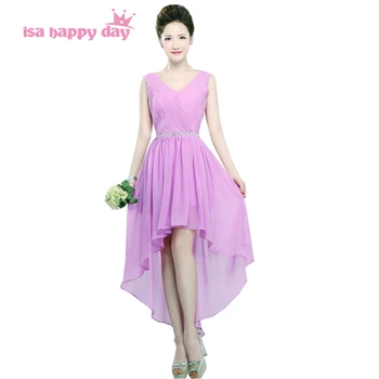 Moterys šalis elegantiškas levandų šifono v kaklo oficialų suknelė didelis mažas šviesiai violetinė prom dresses trumpas berankovis 2018 H3753