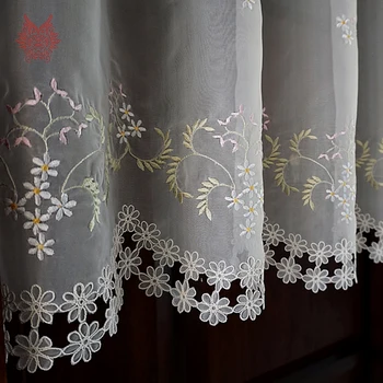 Sielovados elegantiškas gėlių siuvinėjimas tiulio pusė-užuolaidų bay lango užuolaidėlė cortina para salė rideaux tende SP4269 Nemokamas pristatymas