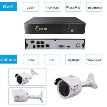Laikytojas 4CH POE 1080P NVR 4pcs 2.0 MP PoE IP Camera P2P HDMI 1080P VAIZDO stebėjimo Sistemos Priežiūra ir SPINDULIŲ Naktinio matymo lauko Kamera Rinkinys