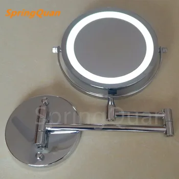 SpringQuan 7 colių metalo mados makiažo veidrodėliai Akumuliatoriaus LED Vonios Sienelės Veidrodis 10X padidinti Visų pusių Kosmetikos veidrodėliai 2-Veidą