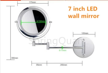 SpringQuan 7 colių metalo mados makiažo veidrodėliai Akumuliatoriaus LED Vonios Sienelės Veidrodis 10X padidinti Visų pusių Kosmetikos veidrodėliai 2-Veidą