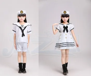 Vaikų šokių suknelė mergaitėms karinio jūrų Laivyno uniformos šiuolaikinio šokio kostiumai vaikams etape drabužiai mergaitėms