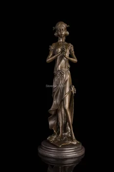 Nemokamas pristatymas Subtilus Namų puošybai mergaitę su ilgomis fleita statulos Muzikos Instrumentai bronzos skulptūra, statula