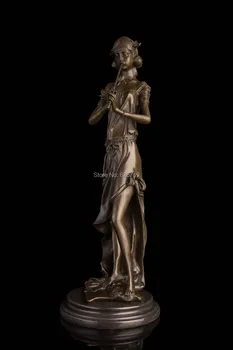 Nemokamas pristatymas Subtilus Namų puošybai mergaitę su ilgomis fleita statulos Muzikos Instrumentai bronzos skulptūra, statula