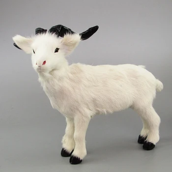 Didelis 26x21cm baltos avys žaislas, plastinė ir kailių modeliavimas ožkos modelį, namų puošybai Kalėdų dovana w5807