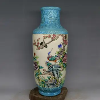 Antikvariniai QingDynasty porceliano vaza,Pastelinių gėlių raižyti Guanyin butelis,rankomis dažyti amatai /surinkimo ir puošmena,Nemokamas pristatymas