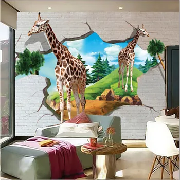 Custom 3D didelės freskomis,3D stereo animacinių filmų žirafa tapetai papel de parede,gyvenamasis kambarys su sofa-lova, TV wall miegamojo sienos popieriaus